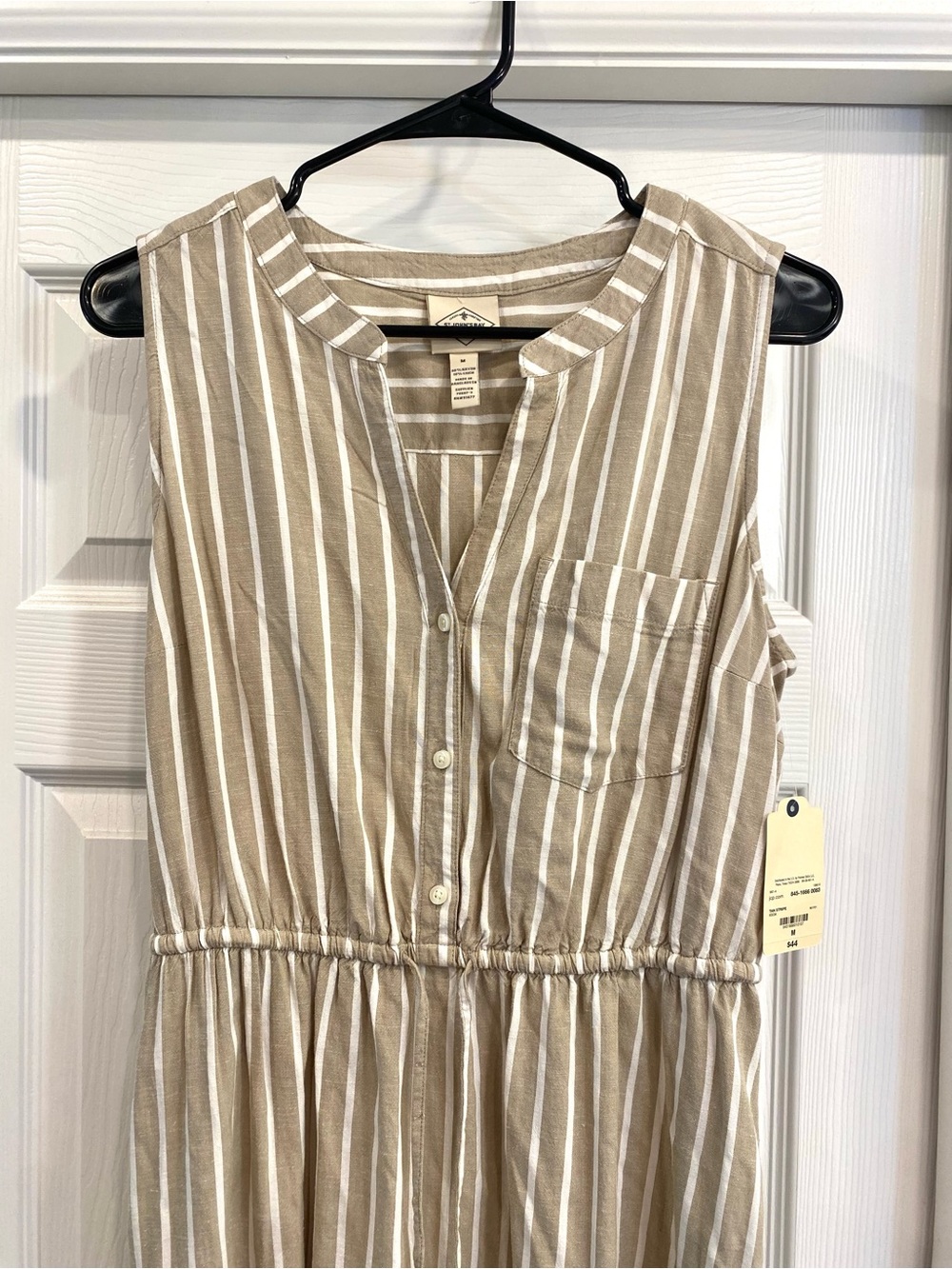St. John's Bay Beige and White Striped Sleeveless Dress - Picture 2 of 4